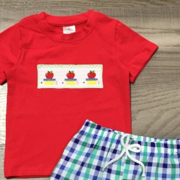 Boutique Back to School Smocked Boys Shorts Outfit Set - Picture 2 of 3